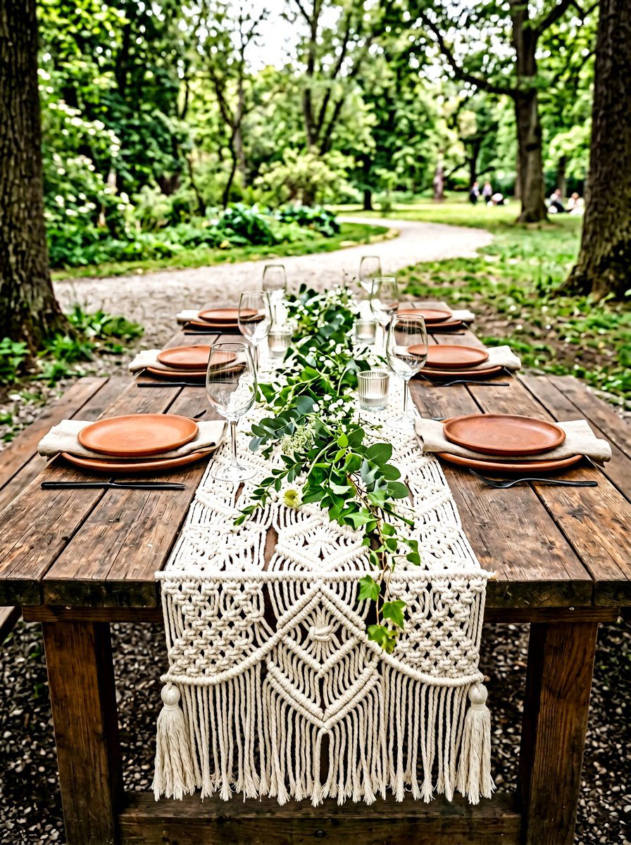 Handwoven Macrame Table Runner - 25 Spring Picnic Decor Ideas