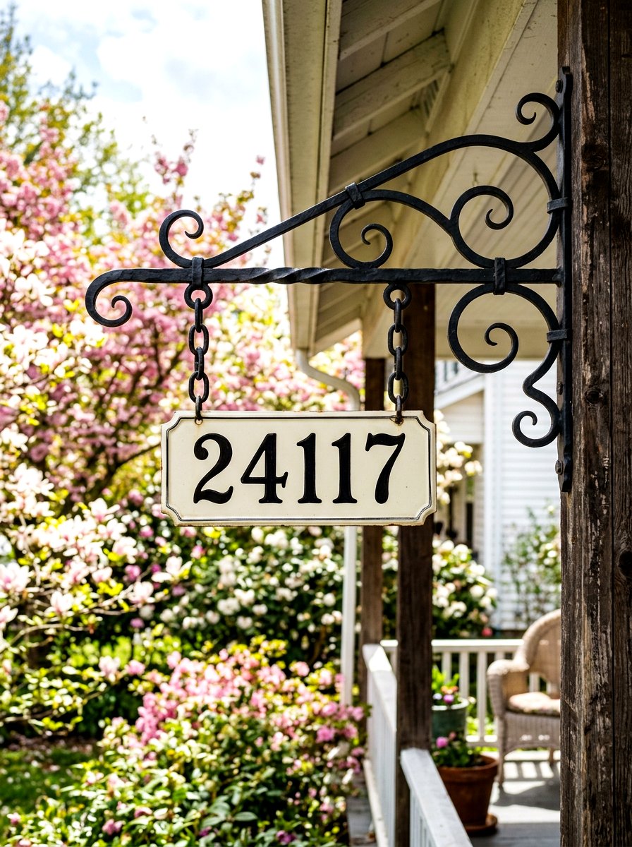 Hanging Address Sign Bracket - 25 Spring House Number Decor Ideas