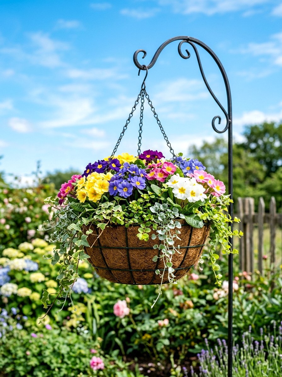 Hanging Basket Display - 25 Spring Primrose Planter Ideas