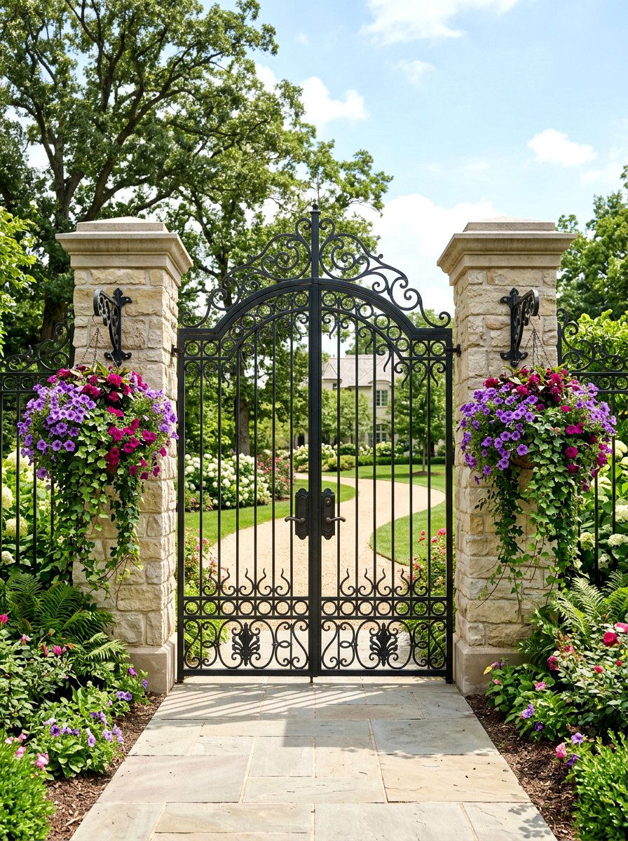 Hanging Basket On Gate - 25 Spring Iron Gate Decor Ideas