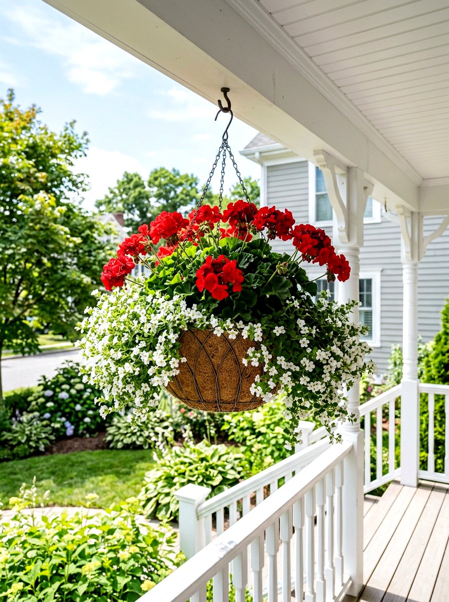 Hanging Basket With Geraniums - 25 Spring Outdoor Planter Ideas