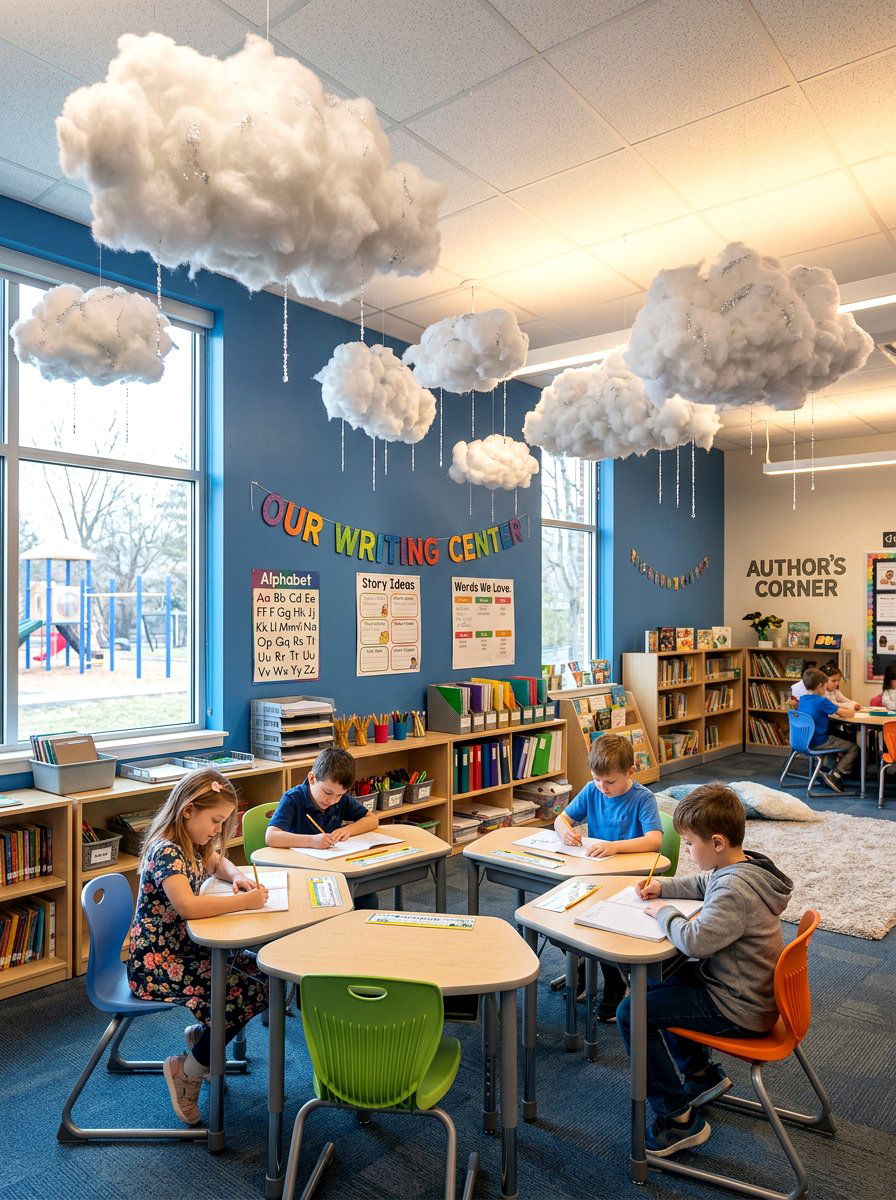 Hanging Cloud Decor - 25 Spring Classroom Decor Ideas