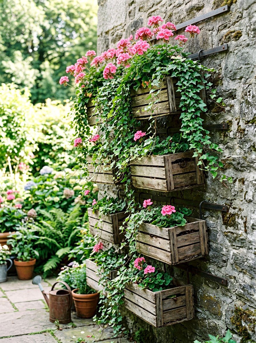 Hanging Crate Wall Planter - 25 Spring Outdoor Crate Display Ideas