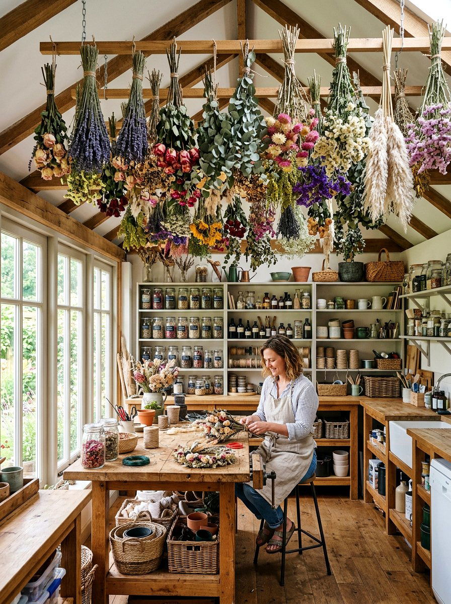 Hanging Dried Flower Installation - 25 Spring Dried Flower Arrangement Ideas