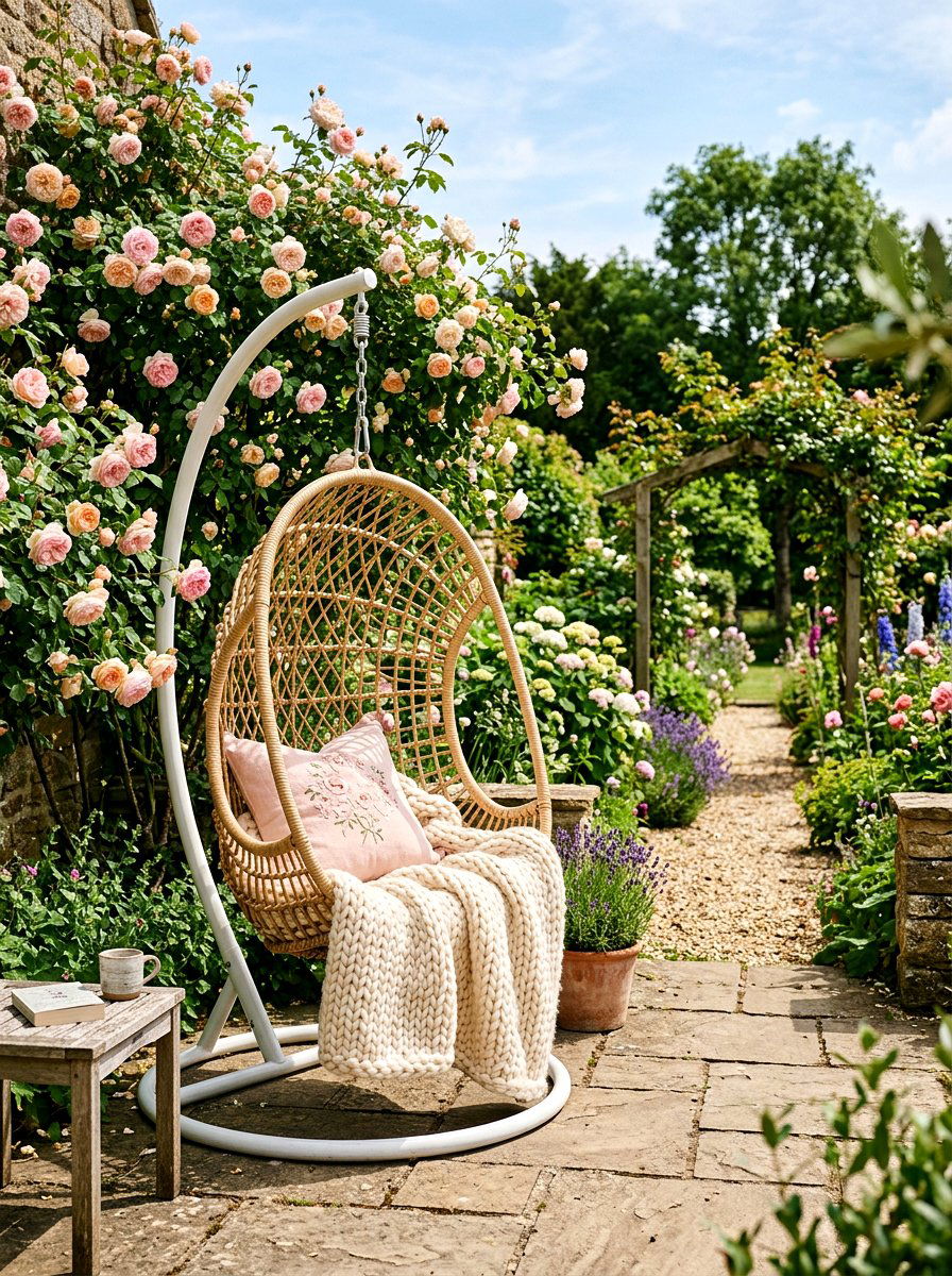 Hanging Egg Chair - 25 Backyard Patio Spring Decor Ideas