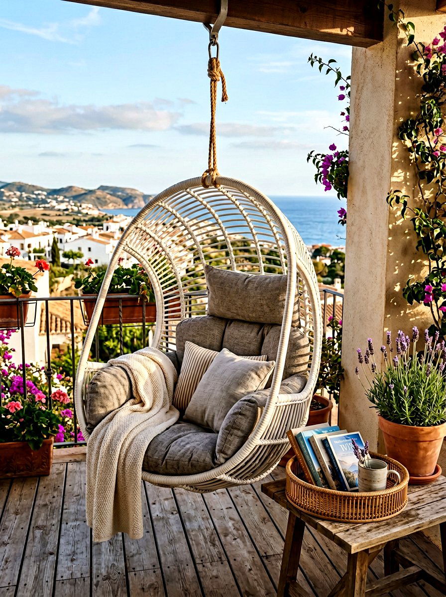 Hanging Egg Chair - 25 Spring Balcony Seating Decor Ideas