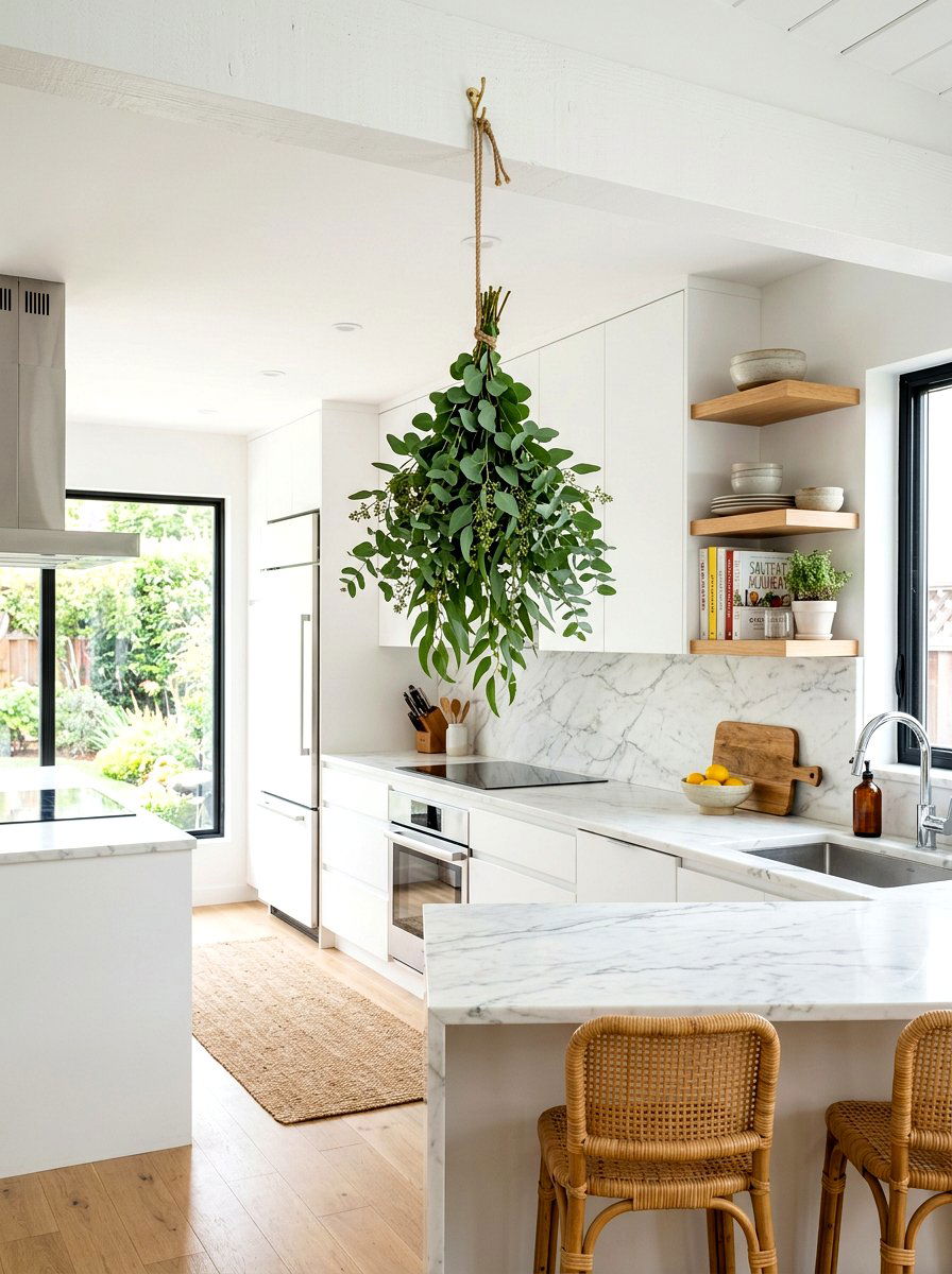 Hanging Eucalyptus Bunch - 25 Spring Wall Decor Ideas