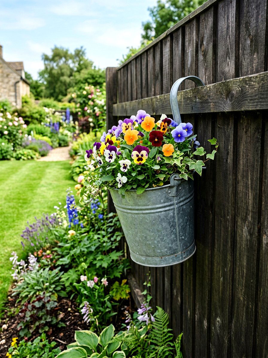 Hanging Fence Flower Bucket - 25 Spring Flower Bucket Ideas