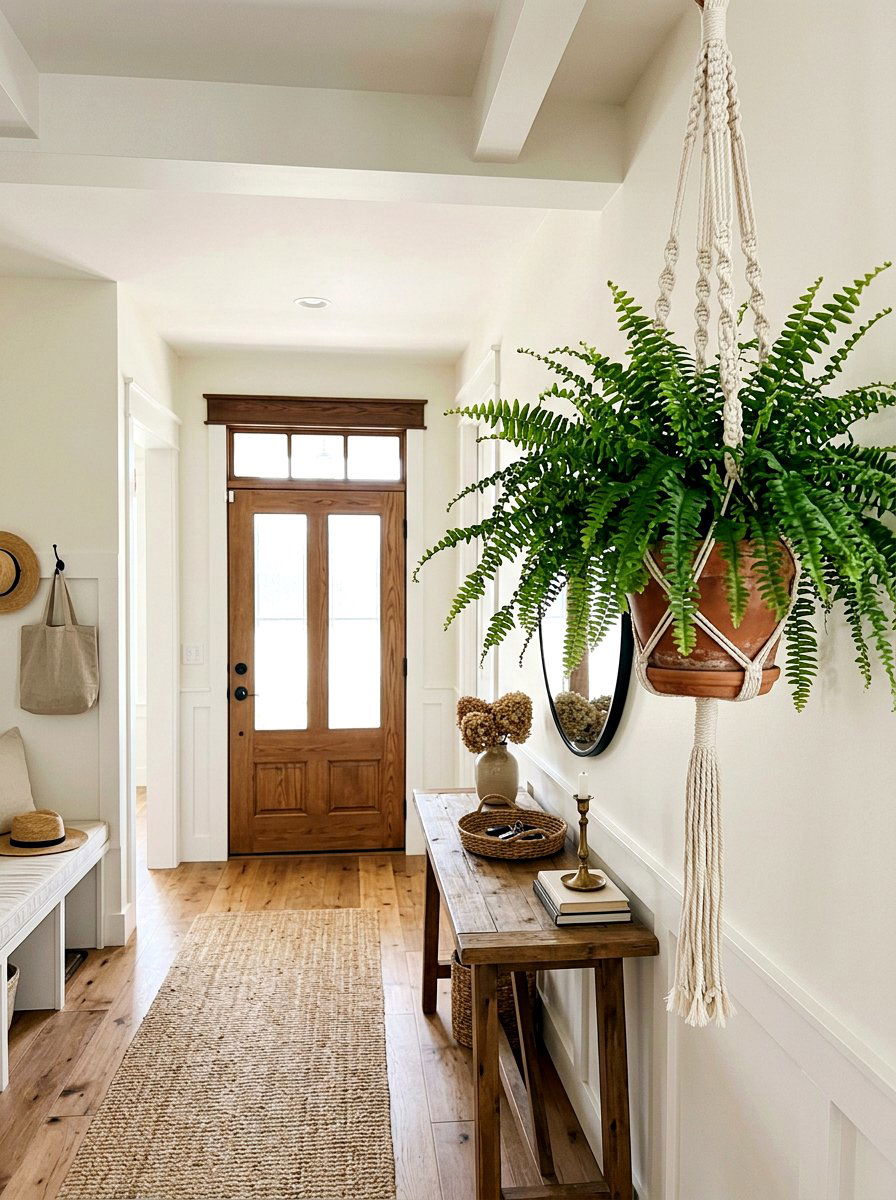 Hanging Fern Basket Entryway - 25 Spring Fern Decor Ideas