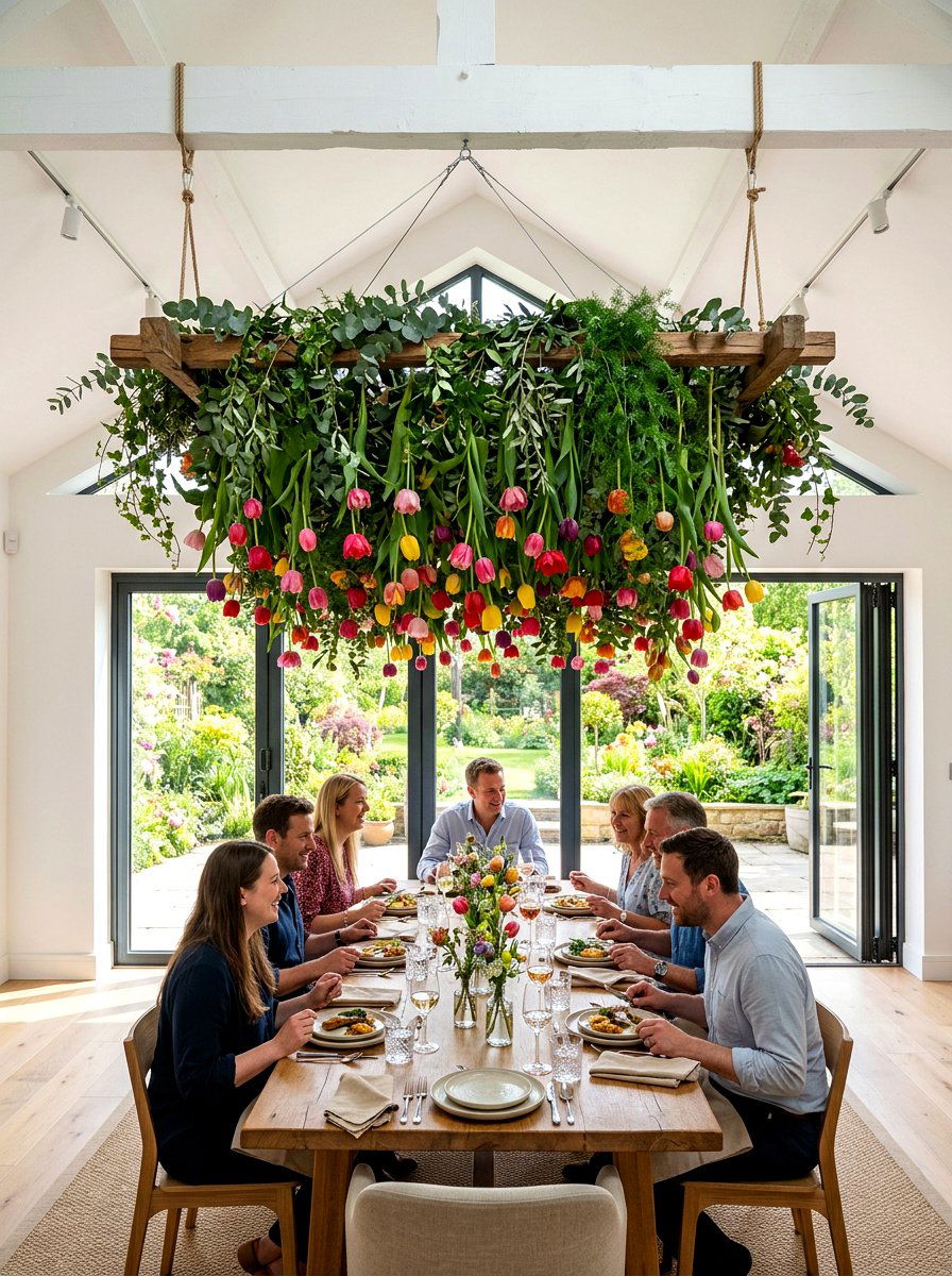 Hanging Floral Installation - 25 Spring Party Decor Ideas