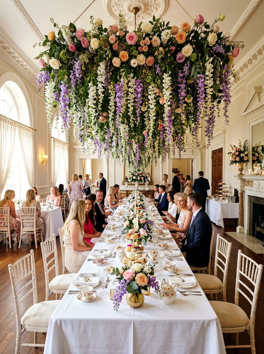 Hanging Floral Installation - 25 Spring Tea Party Table Ideas