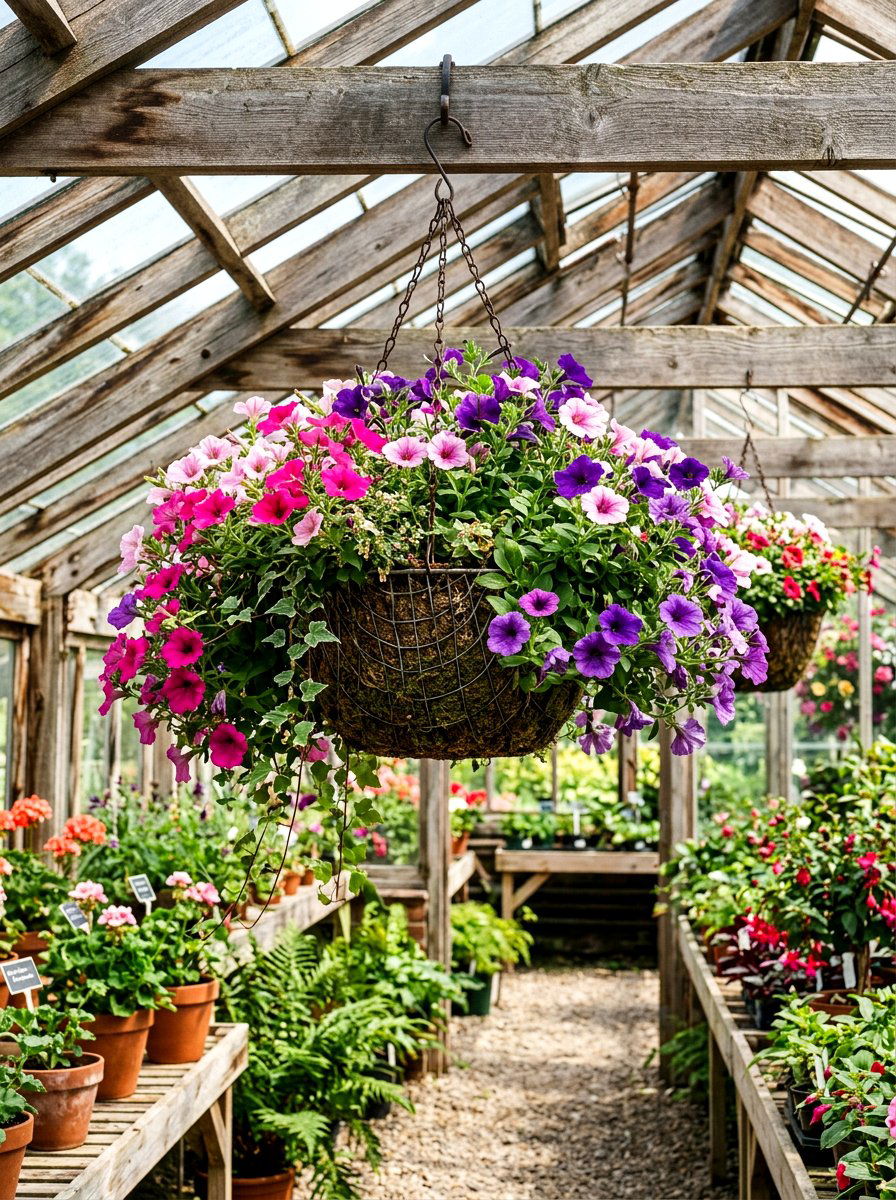 Hanging Flower Basket Arrangement - 25 Spring Greenhouse Display Ideas