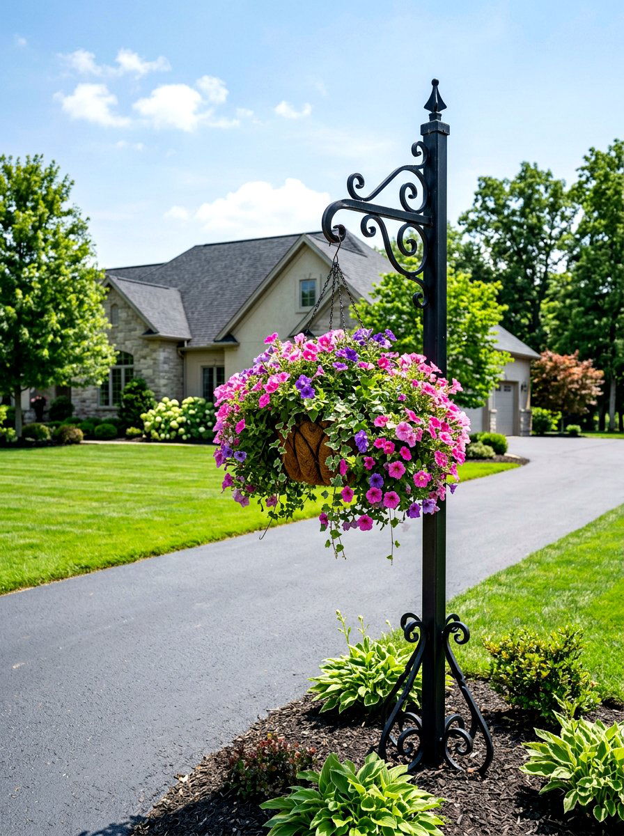 Hanging Flower Basket On Driveway Post - 25 Spring Driveway Decor Ideas