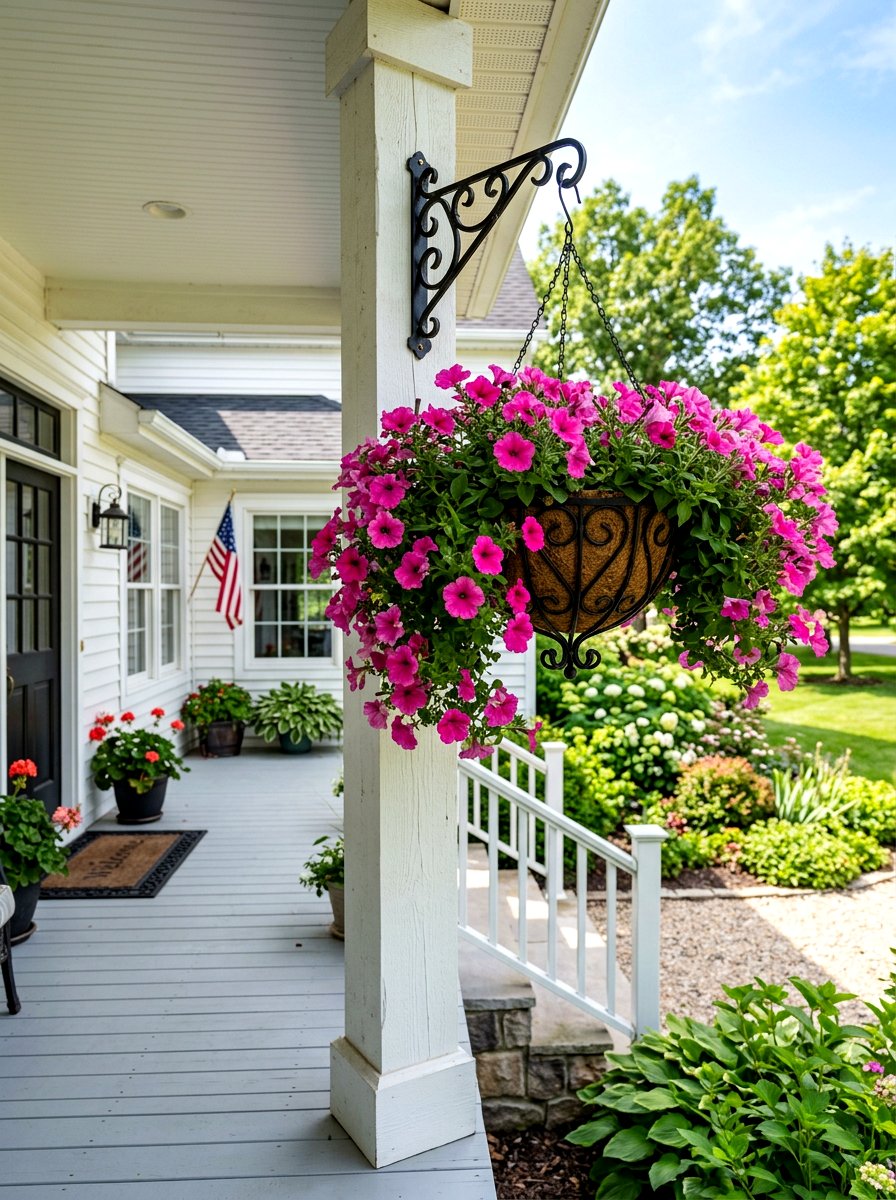 Hanging Flower Basket Porch Post - 25 Spring Porch Post Decor Ideas