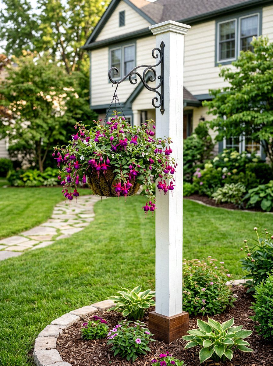 Hanging Flower Basket Post - 25 Spring Mailbox Post Decor Ideas