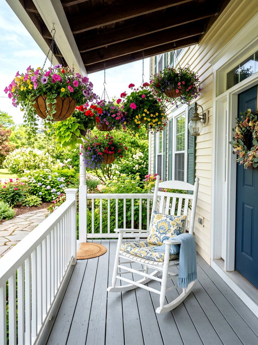 Hanging Flower Baskets - 25 Spring Porch Rocker Decor Ideas