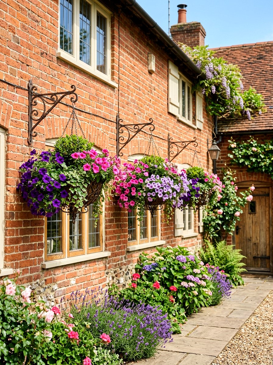 Hanging Flower Baskets For Brick - 25 Spring Brick Wall Decor Ideas