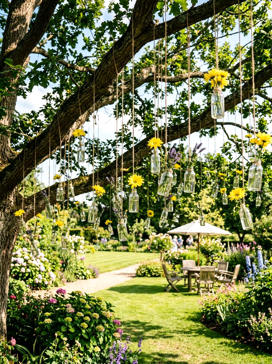 Hanging Flower Bottles - 25 Spring Garden Party Decor Ideas