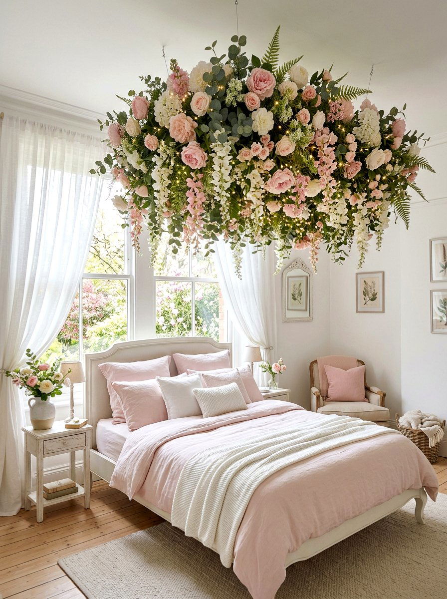 Hanging Flower Cloud Bedroom - 25 Spring Kids Room Decor Ideas
