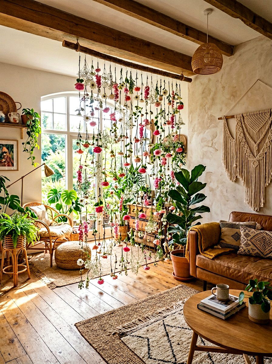 Hanging Flower Curtain - 25 Spring Flower Wall Ideas