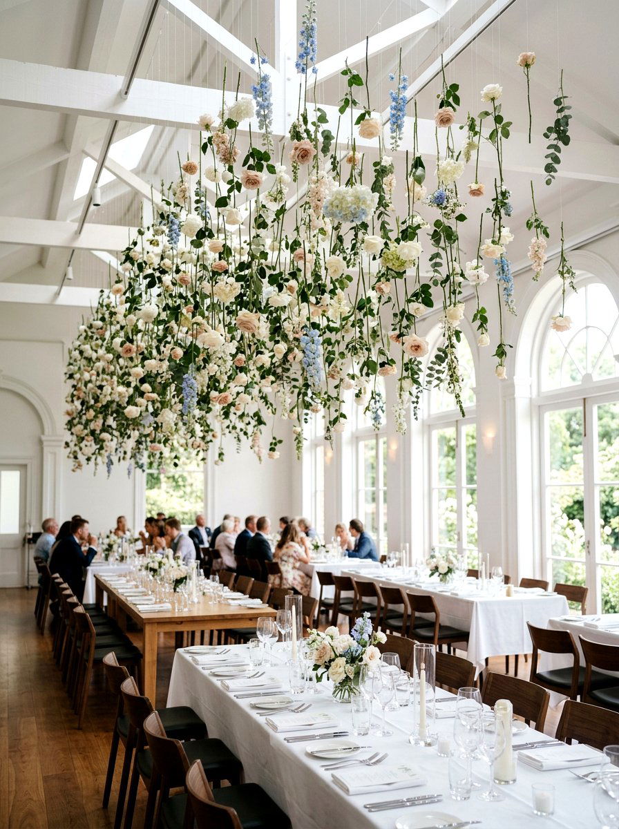 Hanging Flower Installation - 25 Spring Bridal Shower Decor Ideas