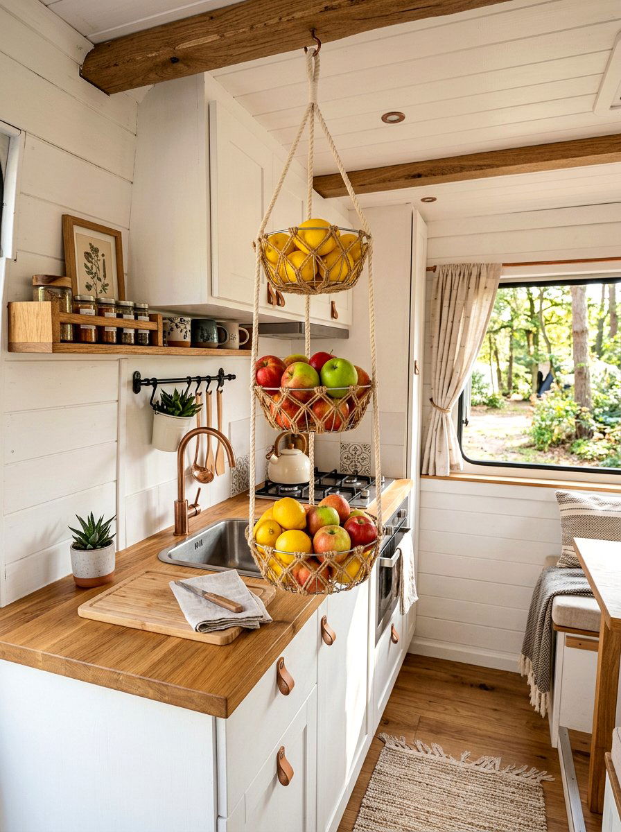 Hanging Fruit Basket - 25 Spring Camper Decor Ideas