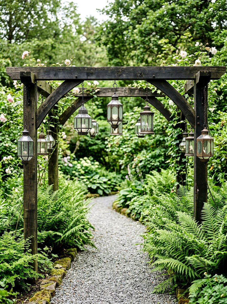 Hanging Glass Lanterns On Arbor - 25 Spring Garden Arbor Decor Ideas