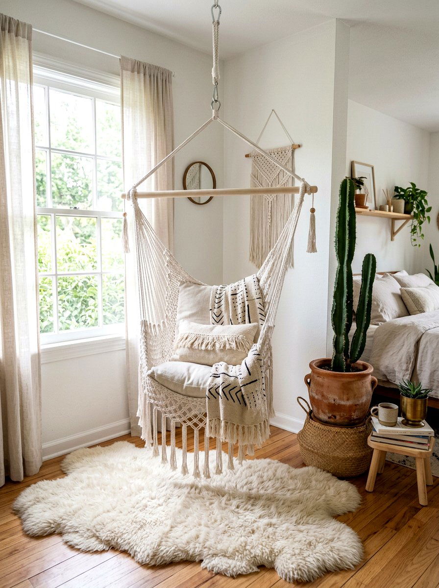 Hanging Hammock Chair - 25 Spring Boho Decor Ideas