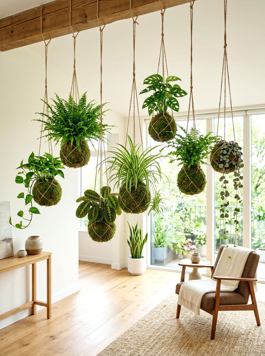 Hanging Kokedama - 25 Spring Moss Ball Ideas