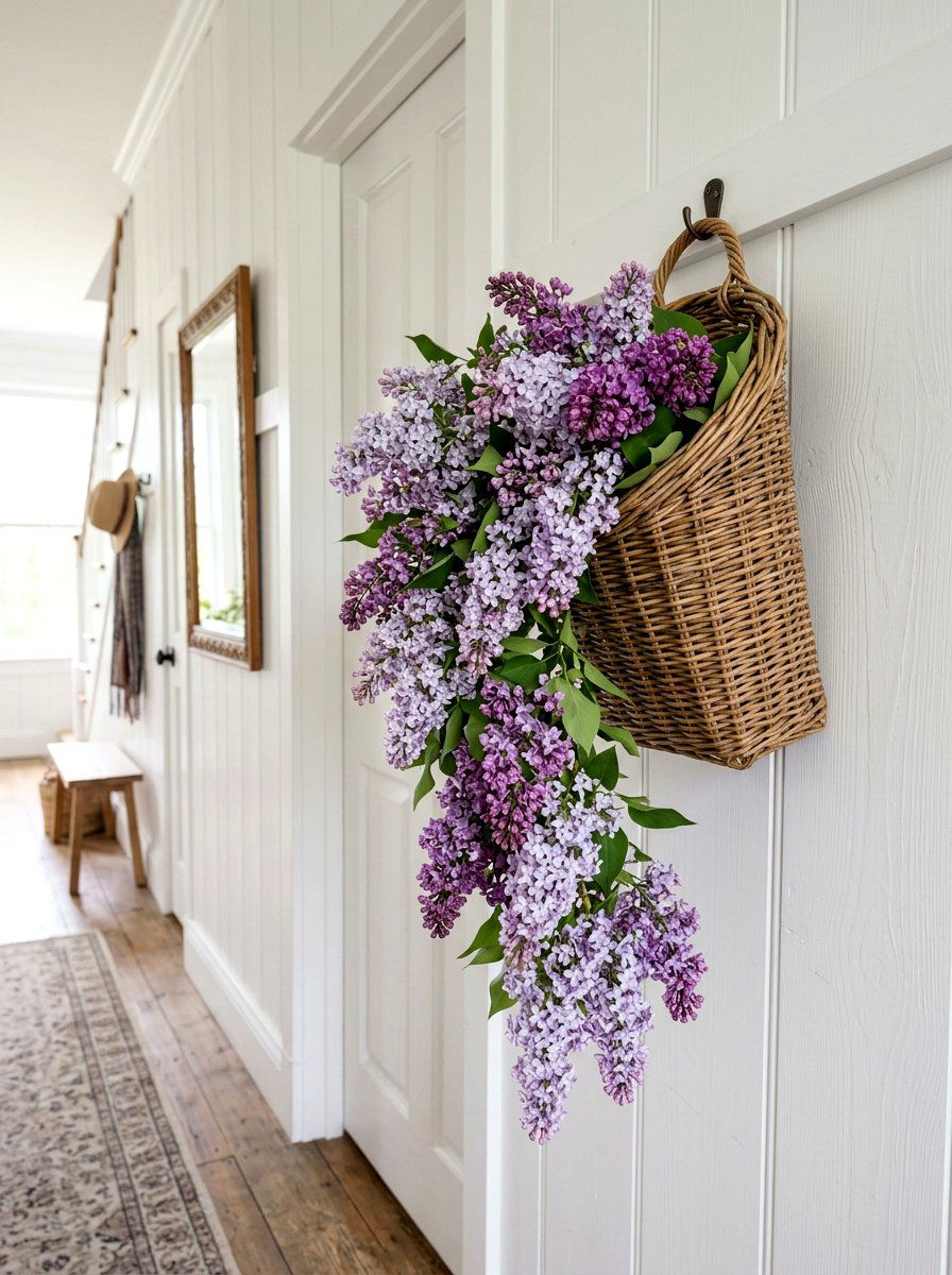 Hanging Lilac Wall Basket - 25 Spring Lilac Arrangement Ideas