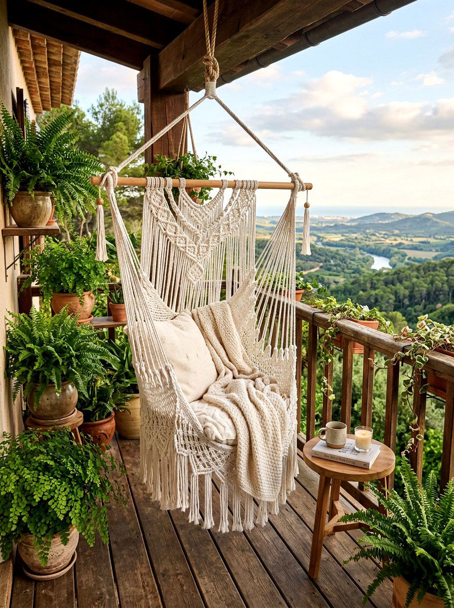 Hanging Macrame Chair - 25 Spring Balcony Decor Ideas