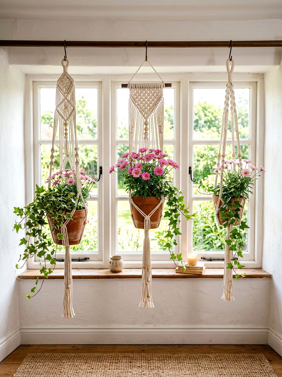 Hanging Macrame Flower Holder - 25 Spring Flower Stand Ideas