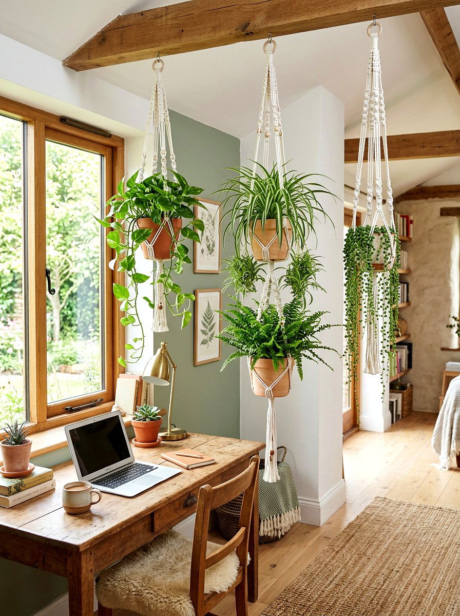 Hanging Macrame Planter - 25 Spring Home Office Decor Ideas