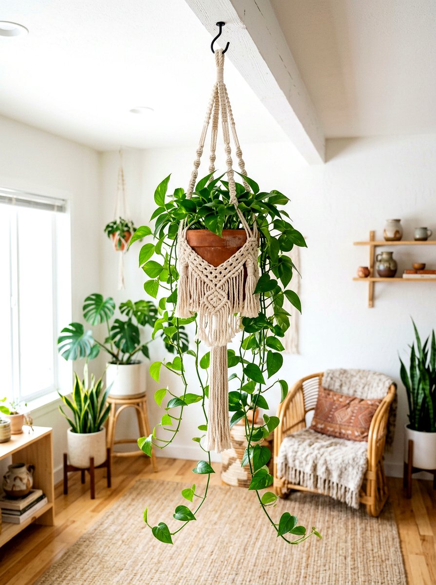 Hanging Macrame Planter - 25 Spring Sprout Decor Ideas