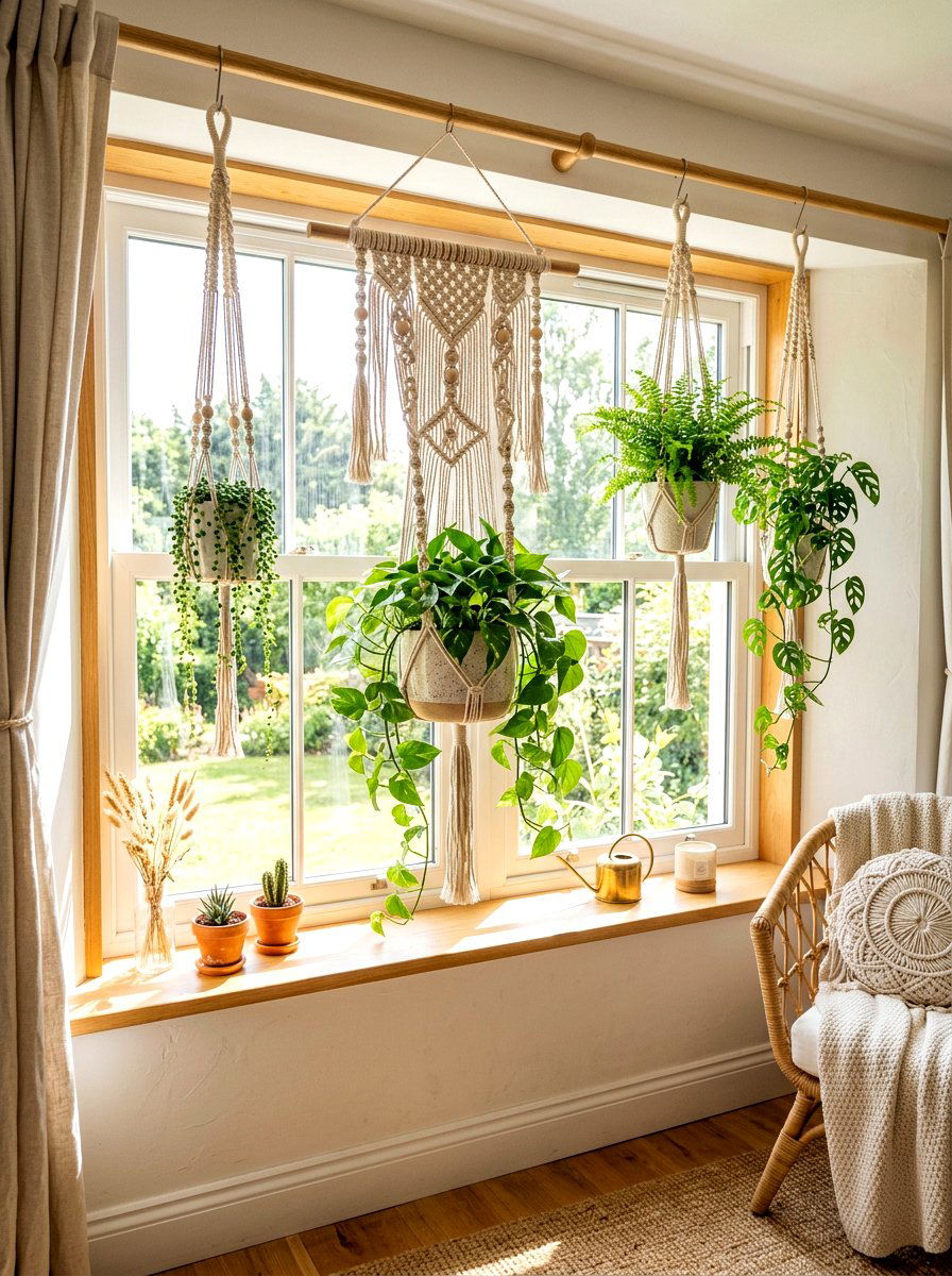 Hanging Macrame Planter - 25 Spring Window Ledge Decor Ideas