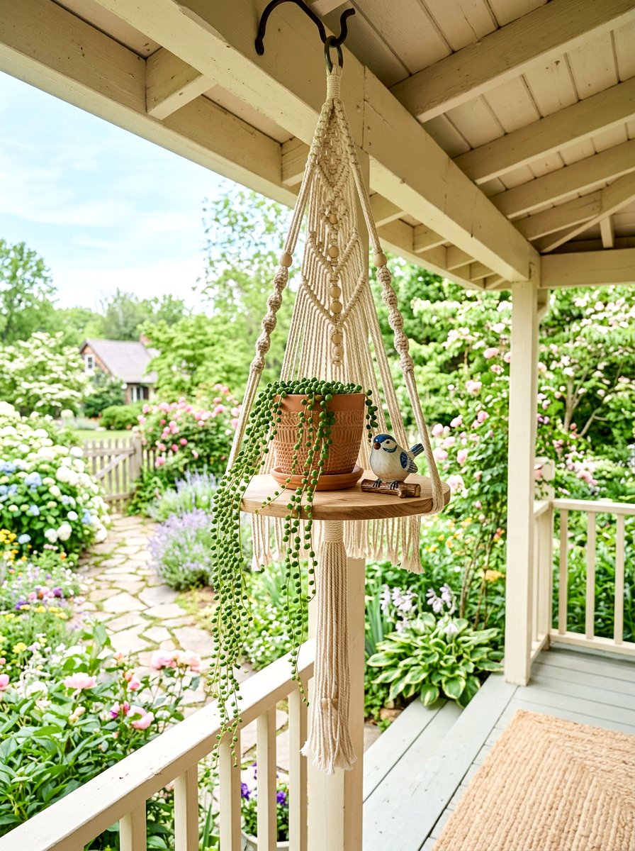 Hanging Macrame Shelf - 25 Spring Outdoor Shelf Decor Ideas
