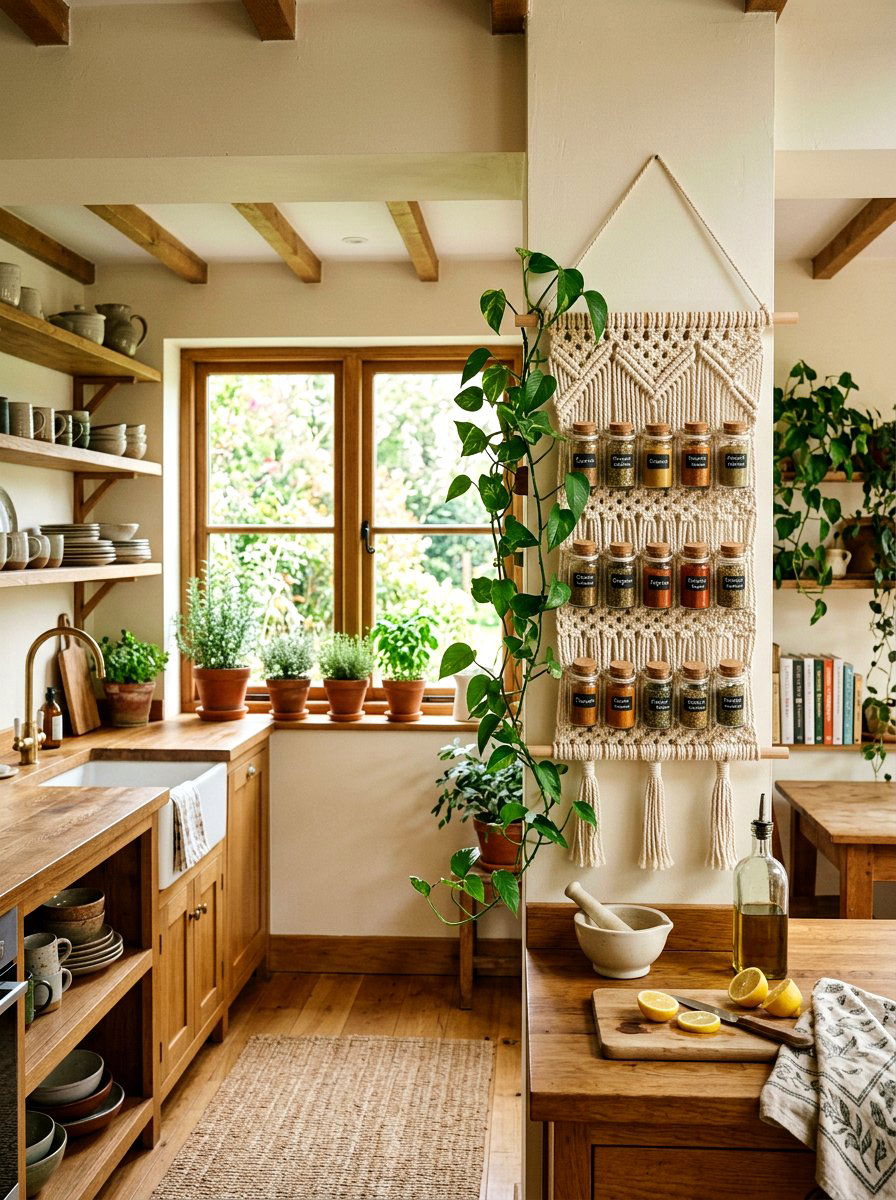 Hanging Macrame Spice Holder - 25 Spring Spice Rack Decor Ideas