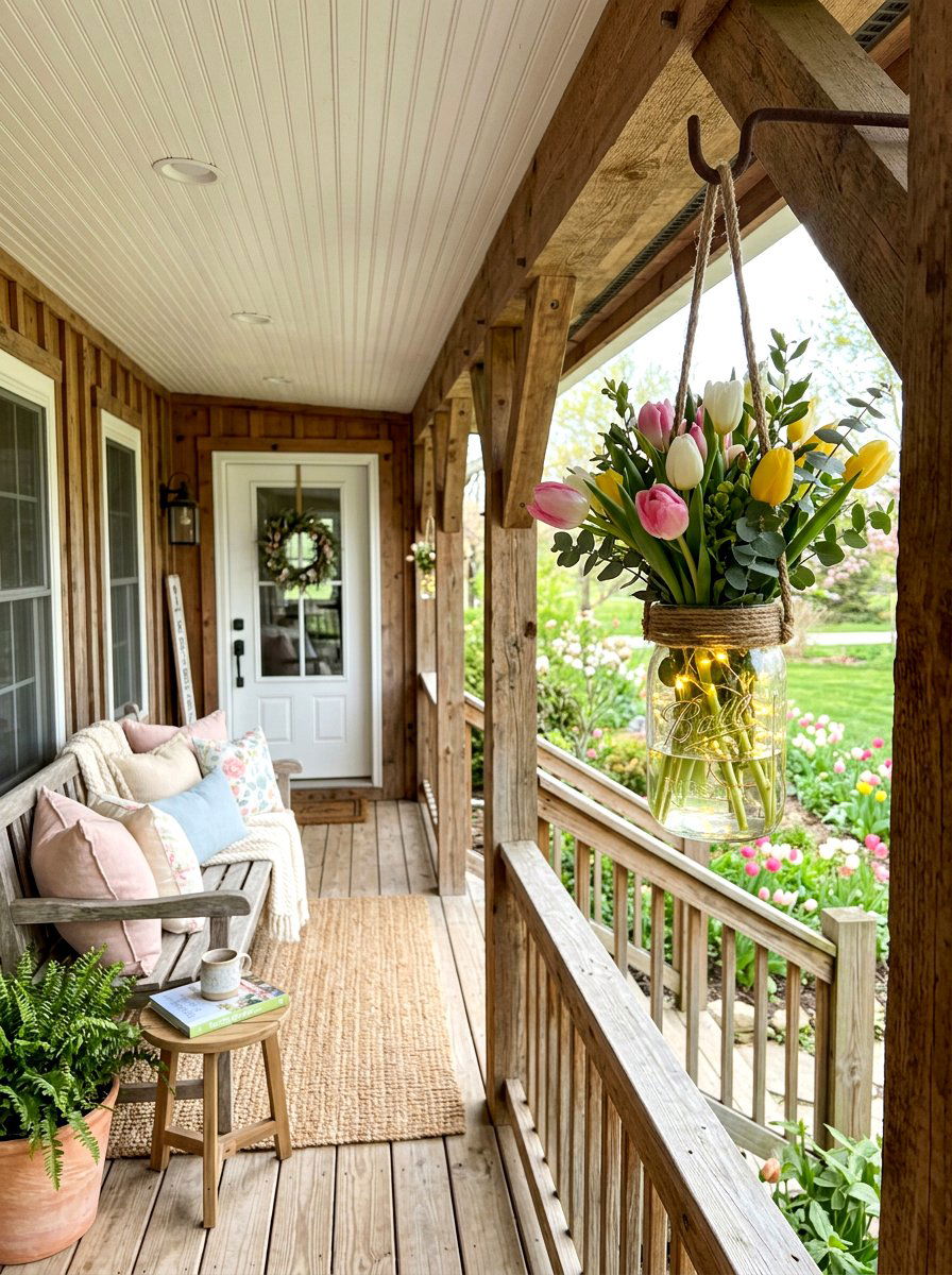 Hanging Mason Jar Flower Lantern - 25 Spring Mason Jar Lantern Ideas