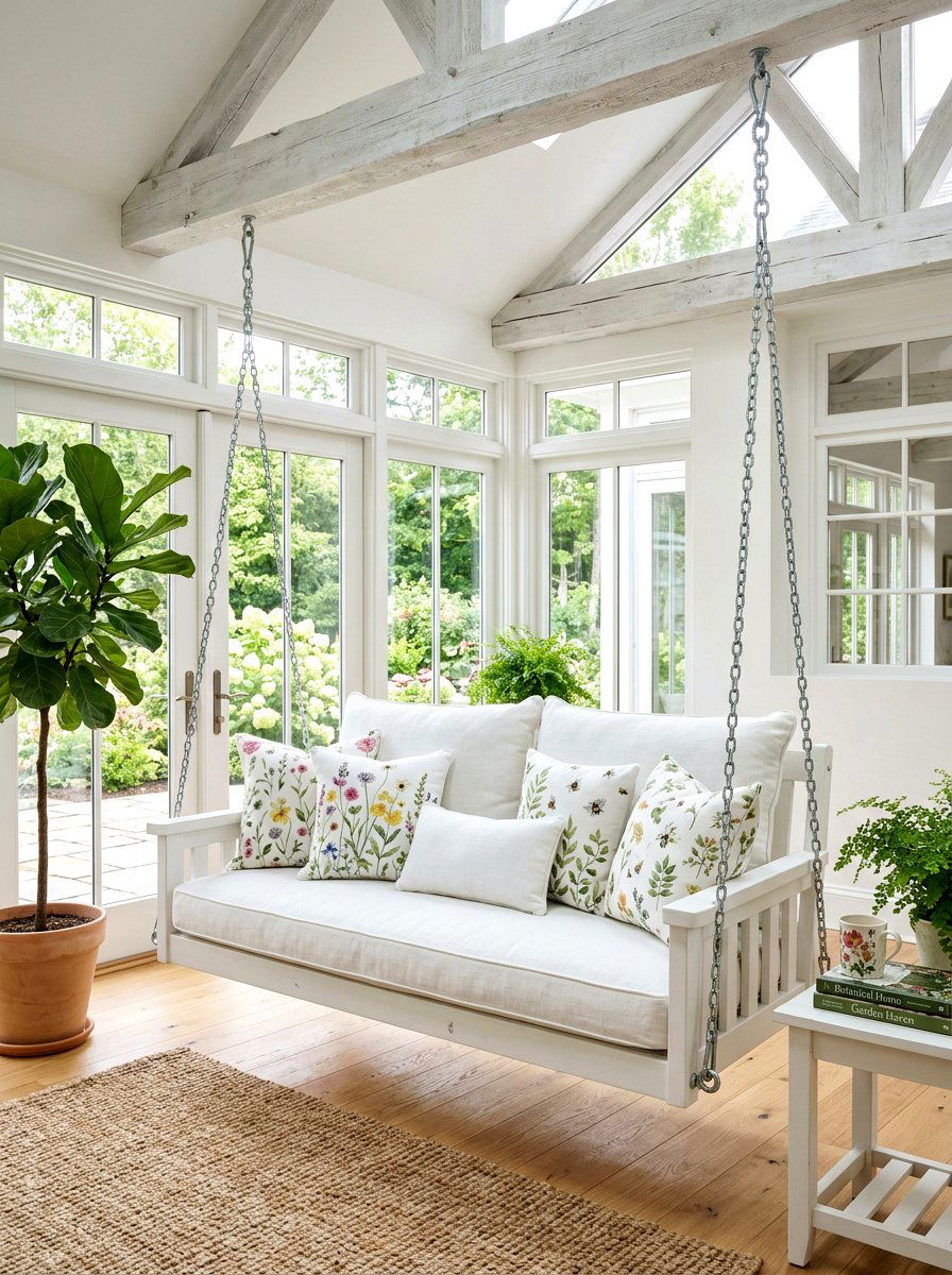 Hanging Porch Swing - 25 Spring Enclosed Porch Decor Ideas