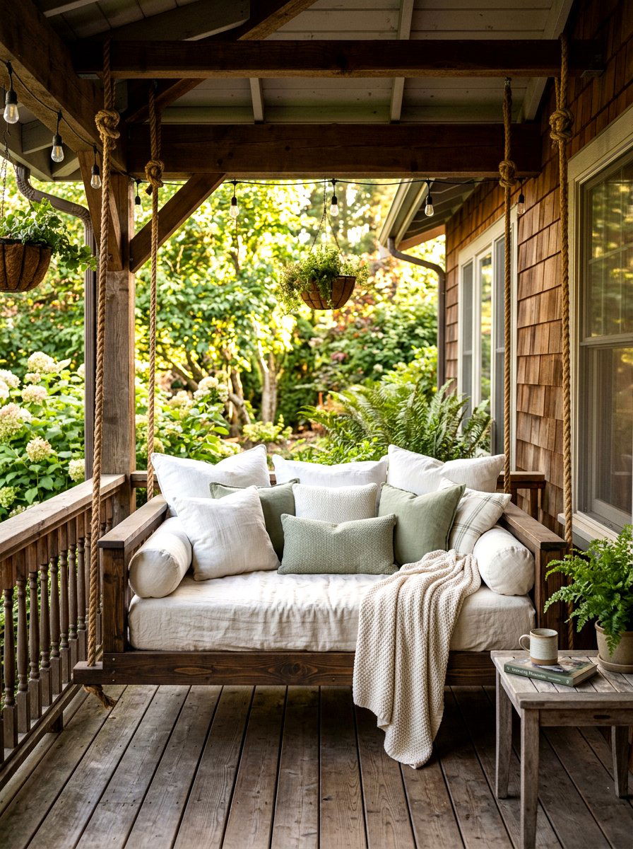 Hanging Porch Swing - 25 Back Porch Spring Decor Ideas