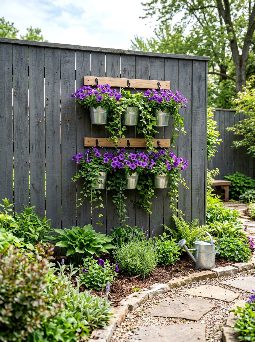 Hanging Tin Bucket Vertical Garden - 25 Spring Tin Bucket Planter Ideas