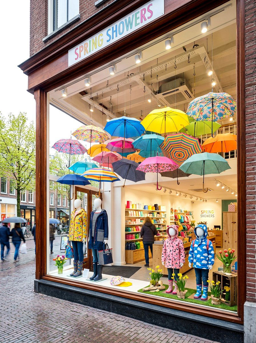 Hanging Umbrella Arrangement - 25 Spring Store Window Ideas