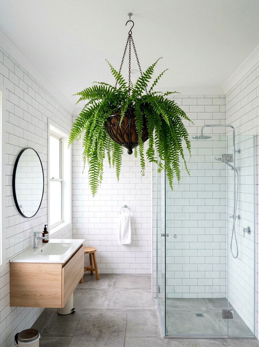 Hanging basket for bathroom - 25 Spring Bathroom Plant Display Ideas