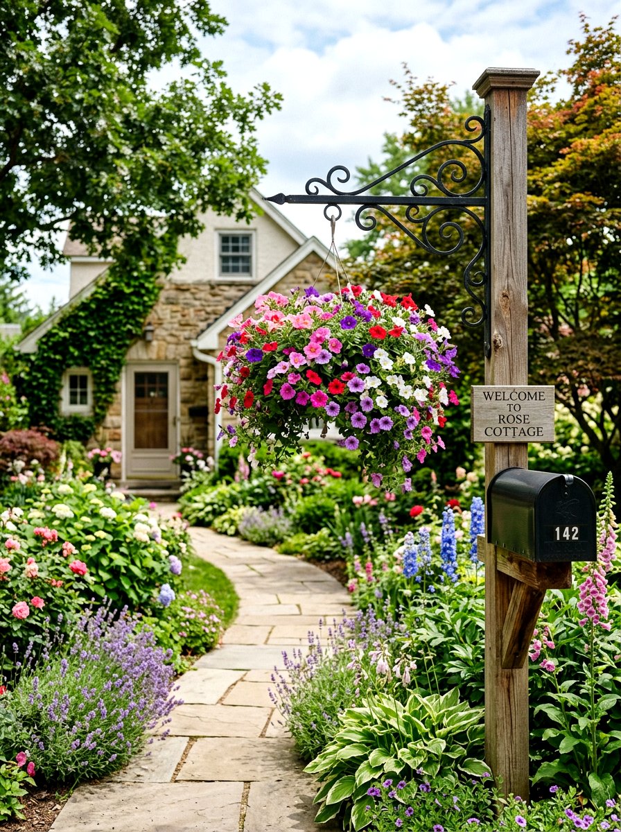 Hanging basket mailbox arm - 25 Spring Mailbox Decor Ideas