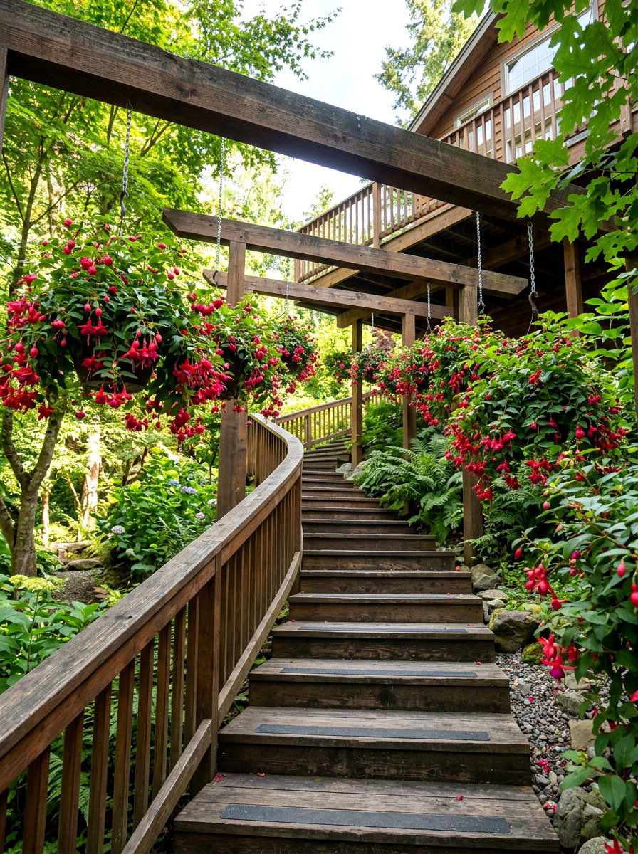 Hanging baskets - 25 Spring Deck Staircase Decor Ideas