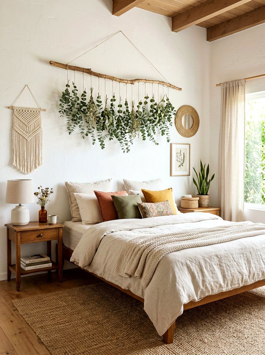 Hanging eucalyptus bedroom decor - 25 Spring Botanical Decor Ideas