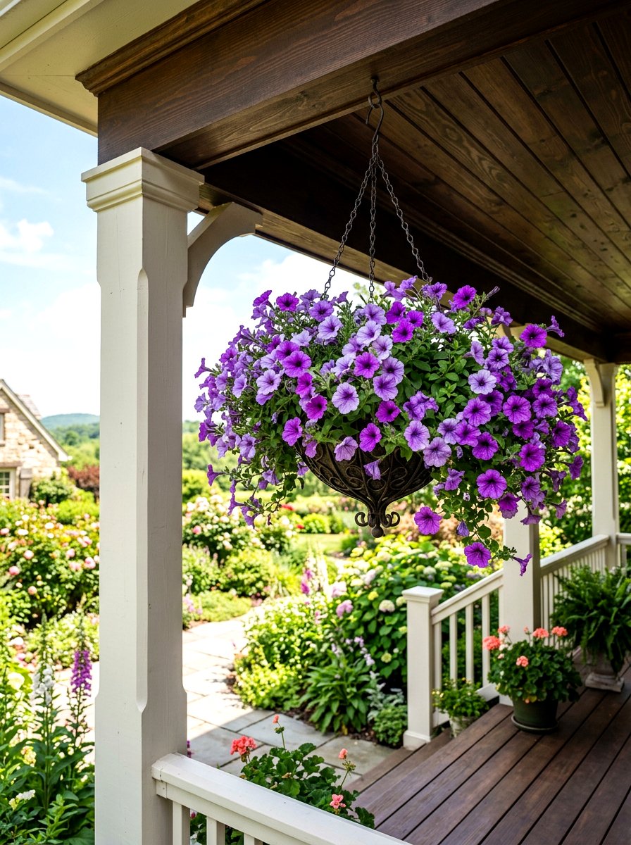 Hanging flower basket - 25 Outdoor Spring Decor Ideas for Front Porch