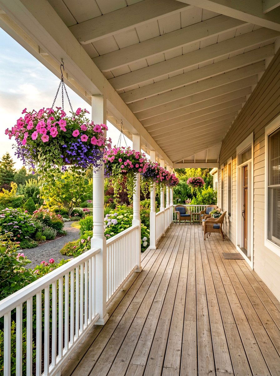 Hanging flower baskets - 25 Spring Back Porch Decor Ideas
