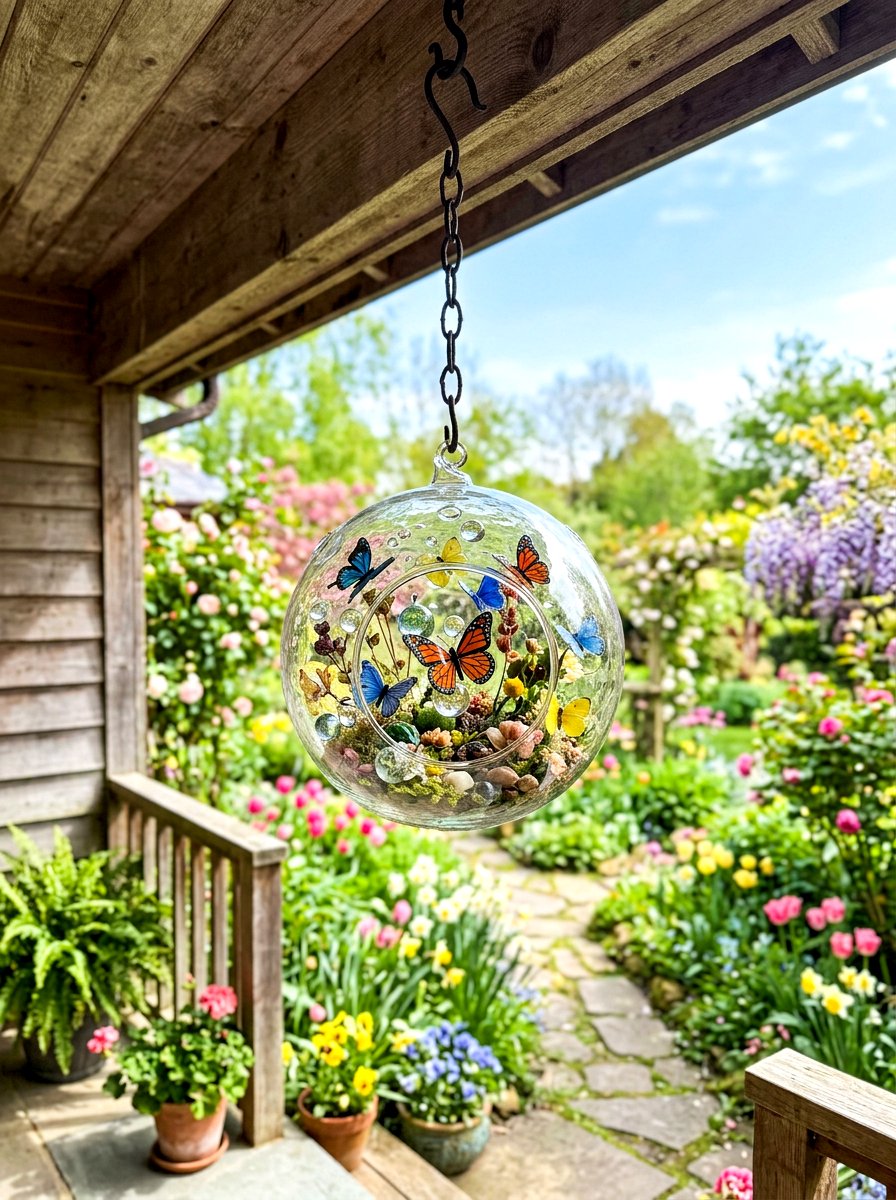 Hanging glass butterfly globe - 25 Spring Butterfly Terrarium Ideas