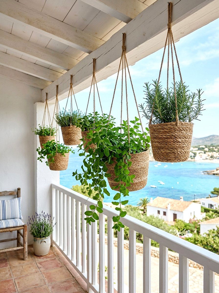 Hanging herb baskets - 25 Spring Balcony Herb Garden Ideas